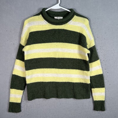 Madewell Striped Knit Sweater Womens XXS Green Yellow Alpaca Wool