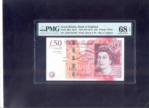Great Britain Bank of Egland  50 Pounds 2010  P393a  PMG68  UNC