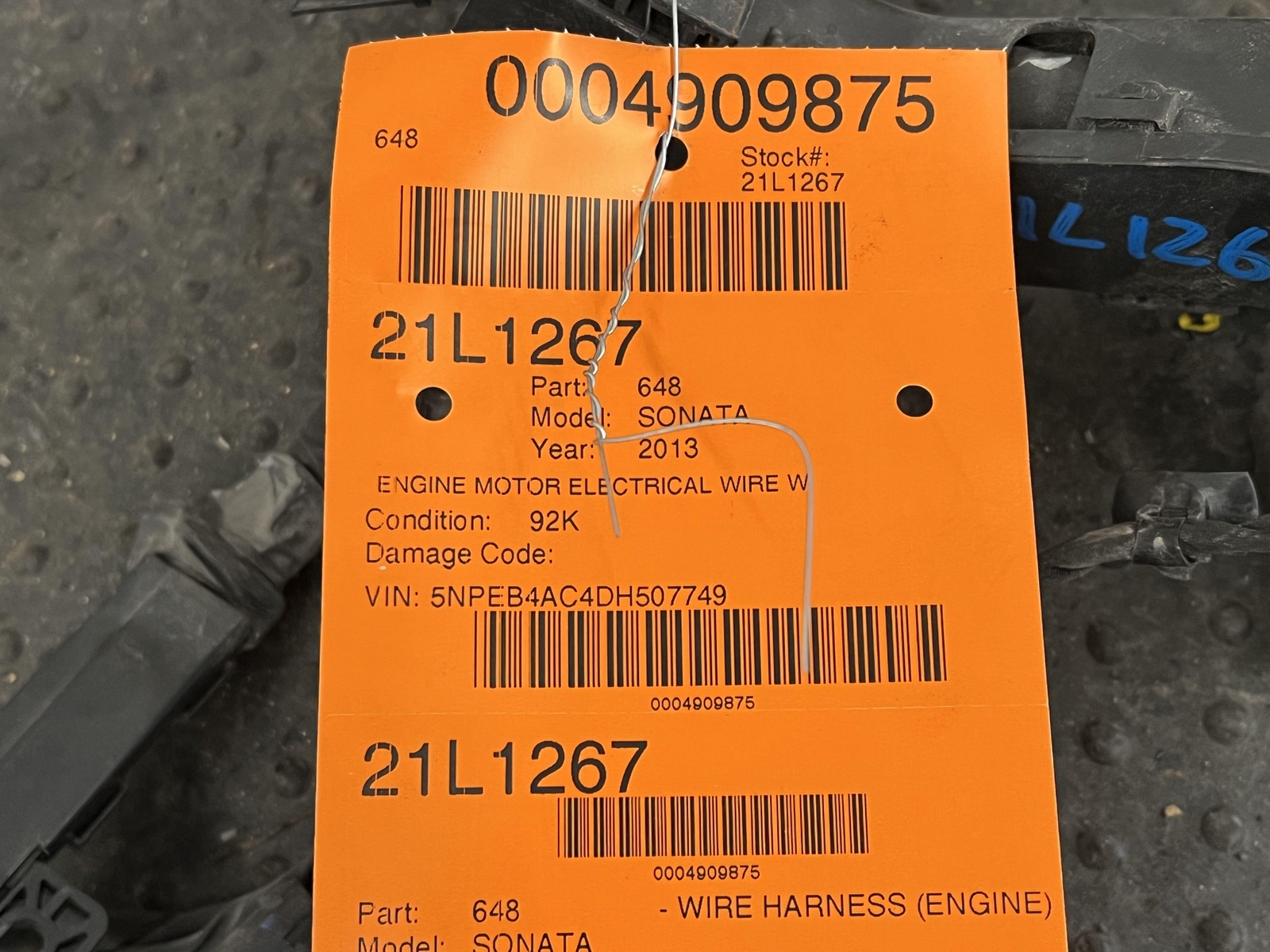 13 SONATA ENGINE MOTOR ELECTRICAL WIRE WIRING HARNESS 2.4 AT FWD 914003Q025