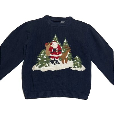 Frost Kids Blue Christmas Santa Reindeer Sweater-Size 7