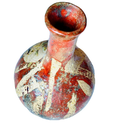 Bohemian Studio Vase 9'' Mid-Century Modern 70s Art Red Home Atomic Impasto MCM