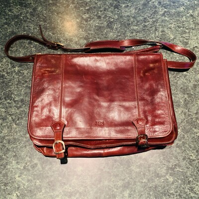 Buccio Italian Leather Briefcase Messenger Bag Org $978