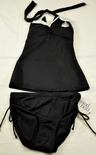 women's Mod Bod Swim size small tankini black ties around neck stretch