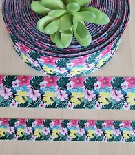 7/8  1.5" 1 YD Hibiscus Grosgrain Ribbon Hawaiian Floral Ribbon Palms Ocean