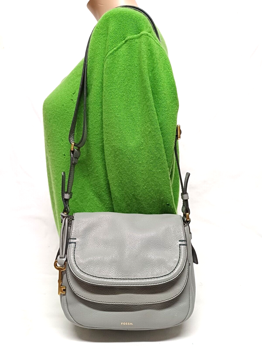 FOSSIL PEYTON IRON GRAY LEATHER DOUBLE FLAP MINI CROSSBODY BAG | eBay