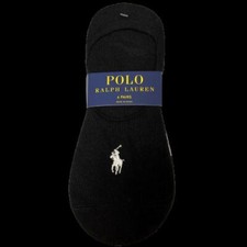 6PK Polo Ralph Lauren Dress Liners Socks No Slip Heel Black Gray Logo Men 6-12.5