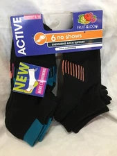 Fruit of the Loom Women's Active socks Arch Support 6 Pairs No Show Black 4-10