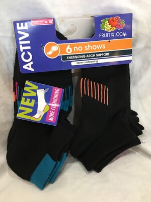 Fruit of the Loom Women's Active socks Arch Support 6 Pairs No Show ...