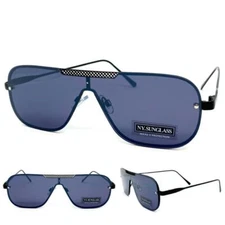 Men Women Modern Retro Shield Style SUN GLASSES Black Metal Frame Dark Tint Lens