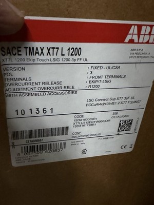 NEW ABB TMAX XT7LU312EQYW000XXR RELIAGEAR PLUG IN BREAKER 1200 A EKIP TOUCH LSIG