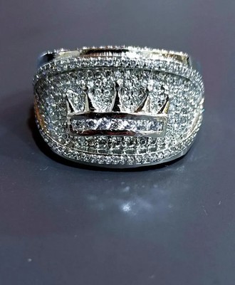 2 Ct Round Lab Created Diamond Men's King Crown Pinky Ring 14K White Gold Plated