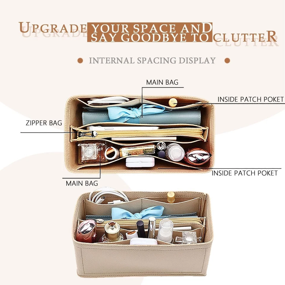 Purse Organizer Insert For Birkin 35 Bag, Felt BK-35, Beige  - Imagem 4 de 4