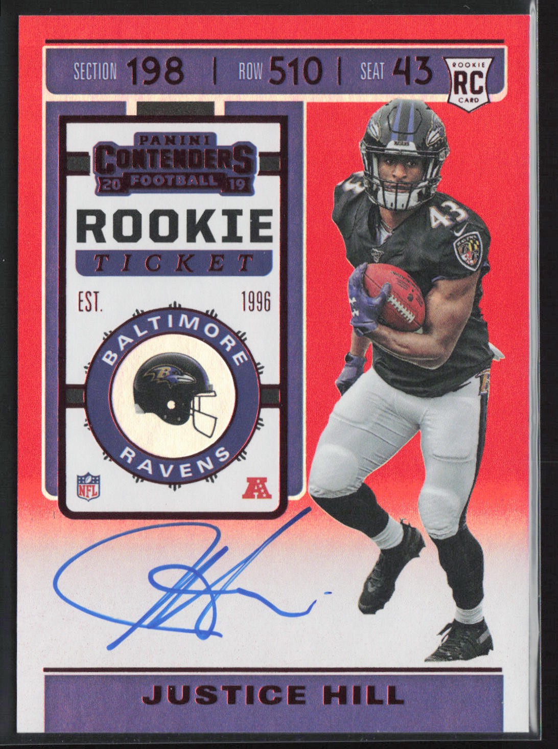 Justice Hill Panini Contenders #129 Red Zone