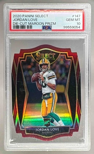 9054 Jordan Love 2020 Panini Select #147 Maroon Prizm Die Cut RC Premier PSA 10