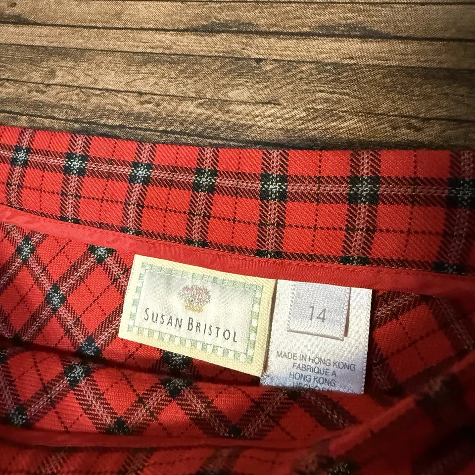 Maxi falda plisada a cuadros roja vintage de Susan Bristol para mujer talla 14 Cottage Prairie Foto 3 de 4