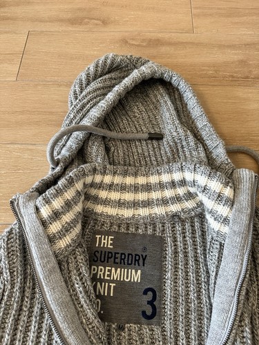 Superdry Premium Knit Sweater Hoodie Men’s Medium Gray - Picture 2 of 9