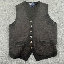 Polo Ralph Lauren Mens 100 Wool Pinstripe Knit Sweater Vest Black Grey Medium