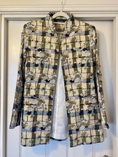 Zara brocade mandarin jacket - Large - Cream/gold/black/turquoise check & floral