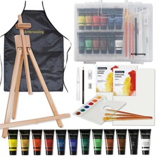 25pc Tabletop Easel Painting Set,Acrylic Paint,Portable Easel,Brushes,Canvas,...