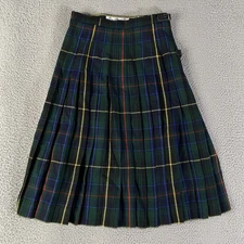 Kinloch Anderson Kilt Skirt Womens UK 12 Green Red Blue Yellow Tartan Plaid Wool