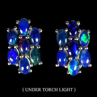 925 Sterling Silver Earrings Oval Black Opal 5x3mm Natural Gemstone Jewelry