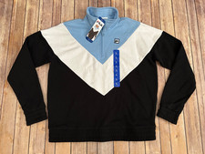 FILA Women  s 1/4 Zip Pullover Chevron Black White Blue Sweatshirt Size Large NWT