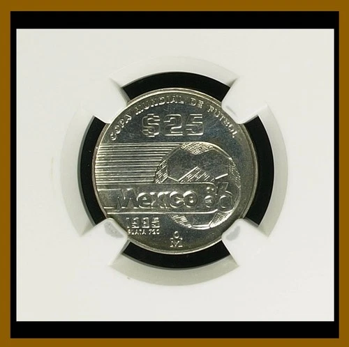 Mexico 25 Pesos Silver Coin, 1985 World Cup Soccer 1986 NGC MS 66 Unc