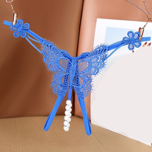 Fashionable Womens Lace Thong Panties with Open Crotch and Pearl Features - Picture 12 of 15