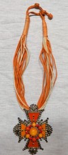 Handmade Artisan Orange Cross Statement Neckl...