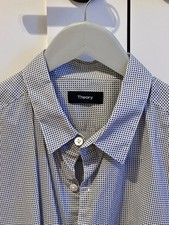 Theory Men's Geometric Pattern Long Sleeve Button Down Dress Shirt White Navy