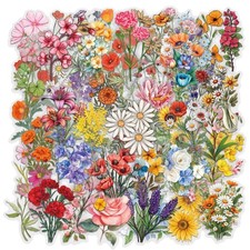 50 PCS Flower Stickers Pack Transparent Waterproof Floral PET Decals