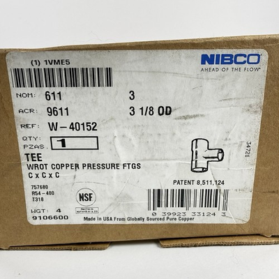 #ad NIBCO 611 3” Copper Pressure Tee CxCxC Wrot Copper Fitting W 40152 NOS $38.38