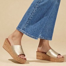 Kurt Geiger Maci Platform Sandals Women Size 38 Gold Leather Cork Wedge Size 7.5