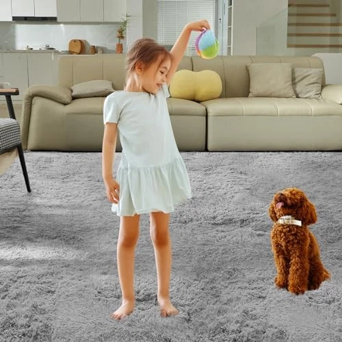 Alfombra Ultra Suave para Sala de Estar, Alfombra Peluda Esponjosa 9X12 para Dormitorio, Moderna  Foto 4 de 4