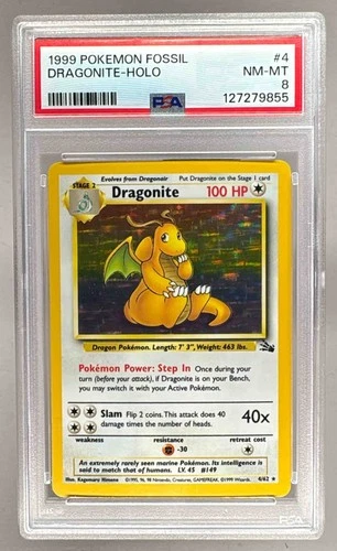 127279855 Dragonite 1999 Pokemon Fossil #4 Holo PSA 8