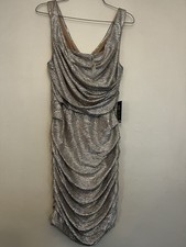 Express Womens 8 Metallic Gold Draped Ruched Midi Cocktail Party Dress NWT