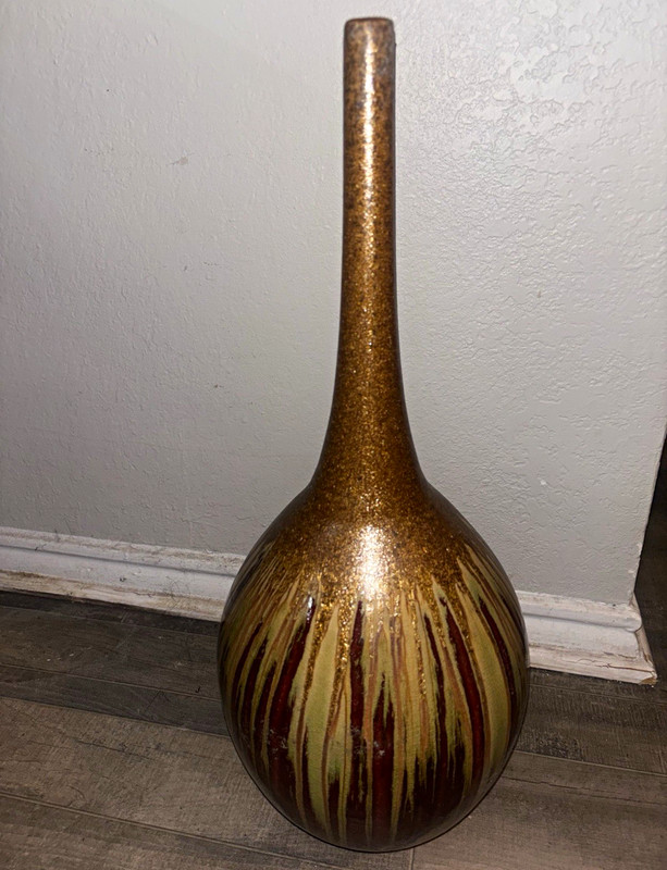 Vintage Mid-Century Modern German Ceramic Art Vase - Brown Gold Green Red