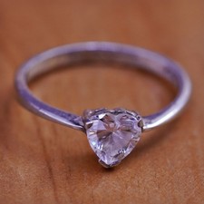 Size 7.25 vintage Sterling silver handmade ring, 925 stackable band heart cz