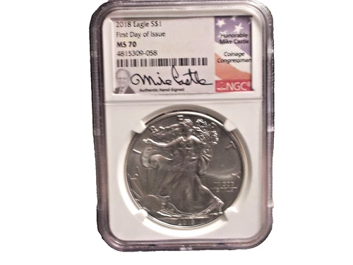 NGC ASE 2018 MS70 MIKE CASTLE SIGN FIRST DAY OF ISSUE FLAG LABEL