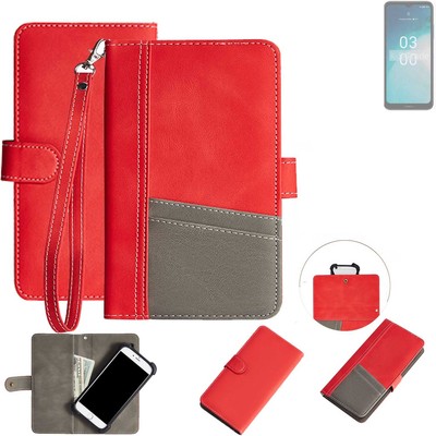 Schutzhülle für Nokia C300 rot + grau Wallet Case Bookstyle Hülle