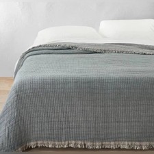 NWT Casaluna King Reversible Chambray Coverlet Dark Teal Blue