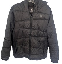 Spyder Jacket Boys Large 14/16 Black Hooded Puffer Insulated Winter Ski flaw a6