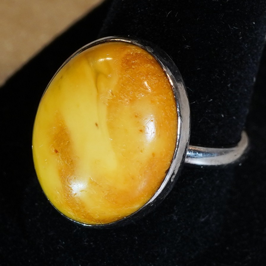 Oval Amber 925 Silver Ring Bold Statement Setting - image 1