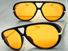OVERSIZE EXAGGERATED Retro Style SUNGLASSES Large Black & Gold Frame Orange Lens