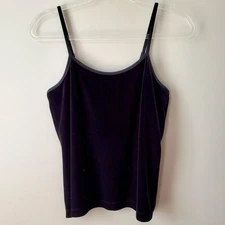 Chicos Black Velour Cami Tank Top S Built in Bra Classic Neutral Minimalist FLAW