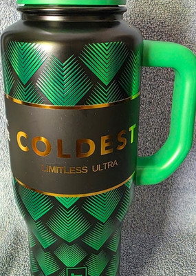 Coldest Limitless Ultra Tumbler w/Handle Lid Leakproof Green/Black Geometric