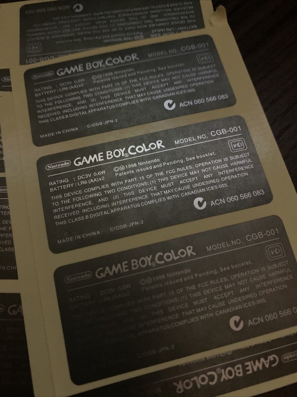 Gameboy Color Replacement Rear Sticker BULK LOT 18 Piece