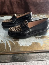 J. Mocassino Crew Rowan Penny nero pelle e stampa tigre capelli di vitello taglia 6 donna