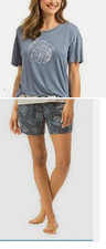 Lucky Brand WOMEN'S 2 PIECE Pajama Tee Shirt, Short Set BLUE S NWOT