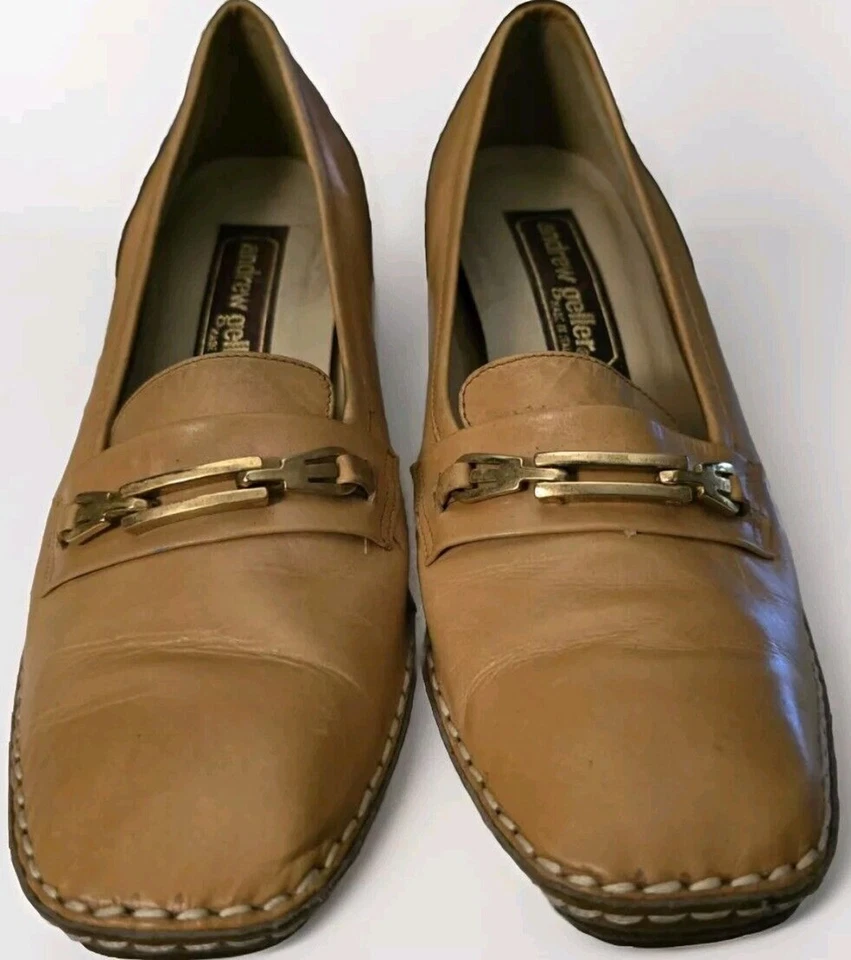 Hermosos mocasines de cuero tostado Andrew Geller de colección hechos en Italia 8 B Foto 2 de 4